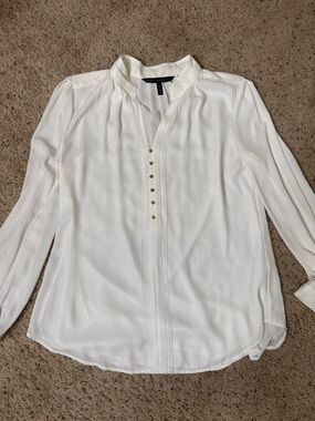 White House Black Market Ivory Button-Trim Split-Neck Blouse S